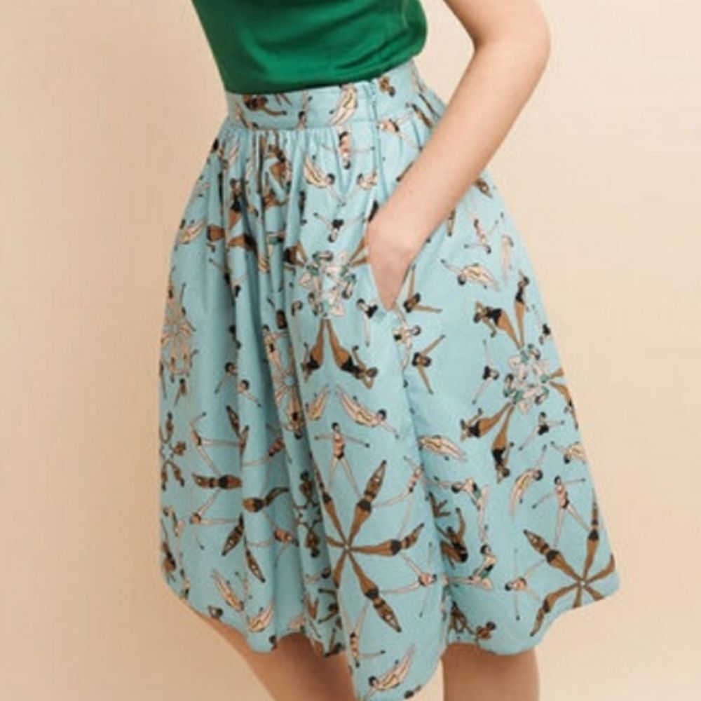 NEW Modcloth x Dupenny synchronized swimmer‎ blue a-line pinup skirt M